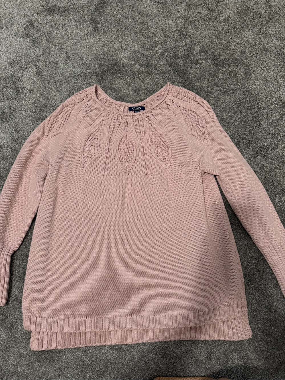 Chaps Dusty Pink Leaf Yoke Crewneck Sweater